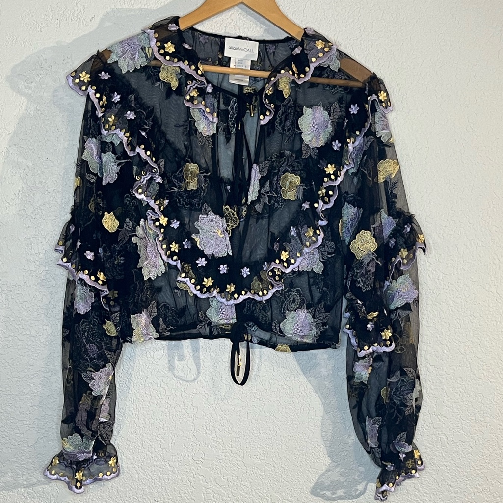 Alice Mccall Tulle Ruffled Embroidered Blouse Floral Coquette Whimsigoth Feminin